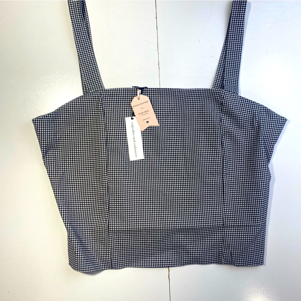 Cupcakes & Cashmere Black &White Gingham‎ Checkered  Woman’s Tank Top NWT 14